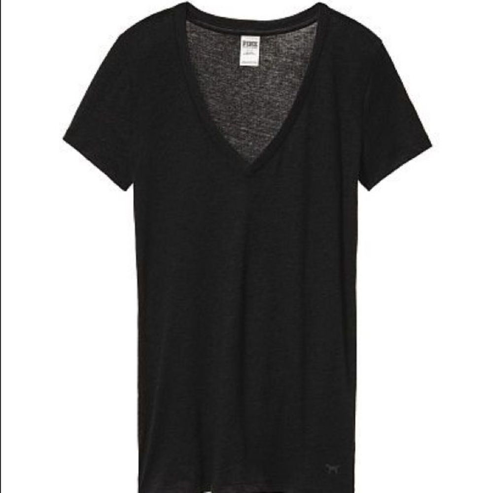 NWT Pink Victoria Secret Black V-Neck T Shirt